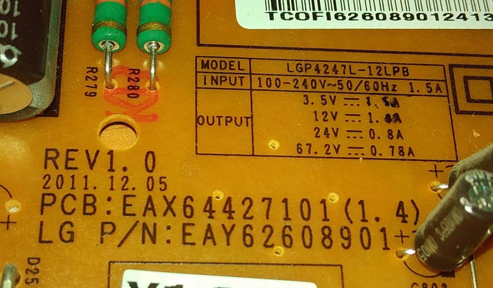 Netzteilplatine EAX64427101 (1.4) EAY62608901 LGP4247L-12LPB